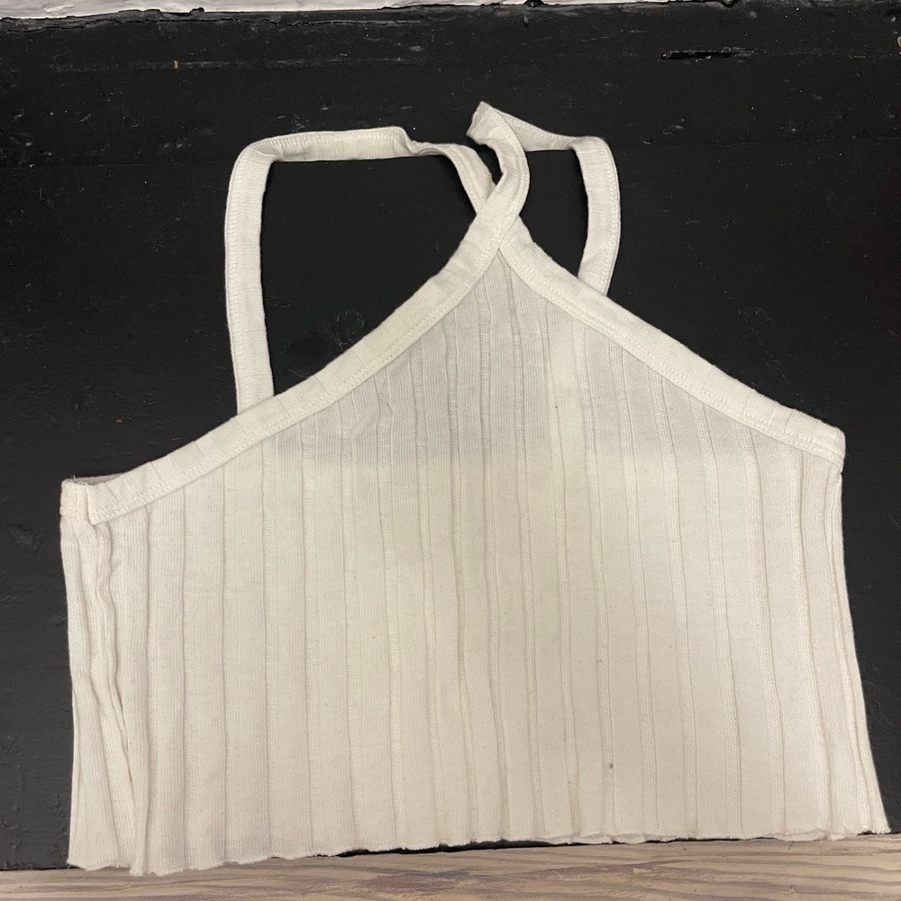 Zara Cropped High Neck Top, White, Medium